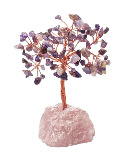 Ametista dell'albero della vita su quarzo rosa druso 12-13 cm