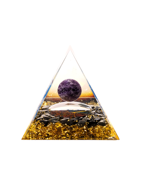 Piramide di orgonite Ametista & Ossidiana nera Albero della vita