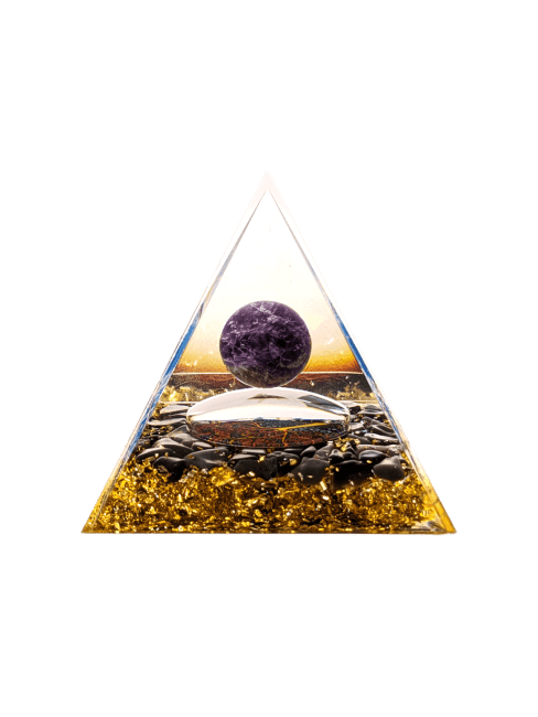 Piramide di orgonite Ametista & Ossidiana nera Albero della vita