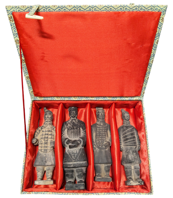 Scatola da 4 statue nere di Guerrieri Imperiali in terracotta, 15 cm