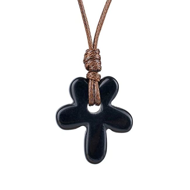 incenso ad Collana con fiore in ossidiana nera