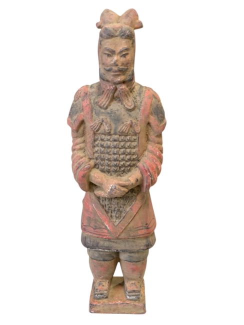 Statua antica in terracotta colorata, dimensioni generali, 20 cm
