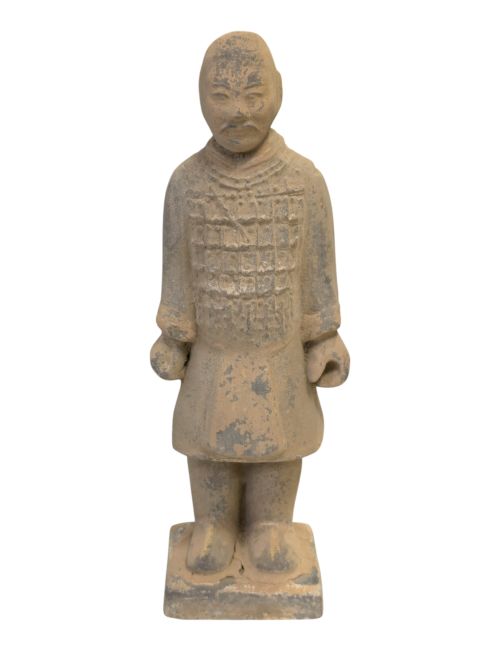 Statua antica di cavaliere in terracotta colorata 20 cm