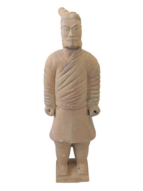 Statua antica del guerriero in terracotta colorata, 25 cm
