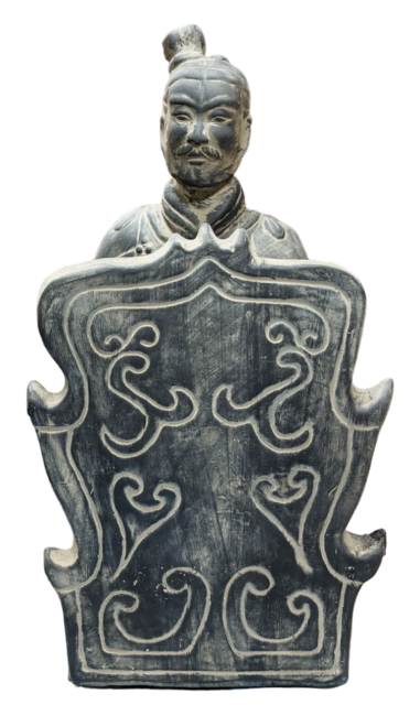 Statua di Arciere Nero con Scudo in Terracotta in Ginocchio 35 cm