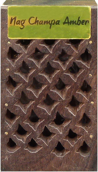 Scatola di legno contenente 5 g di nag champa amber X3