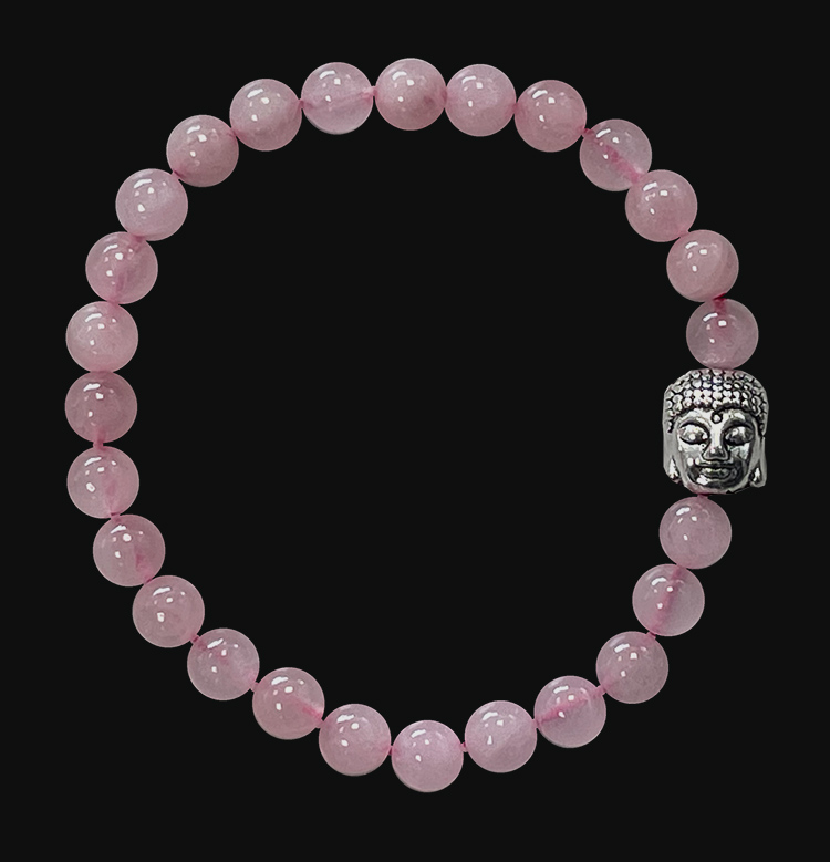 Bracciale Quarzo rosa & Buddha perles 6mm