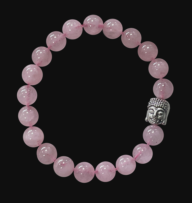 Bracciale Quarzo rosa & Buddha perles 8mm