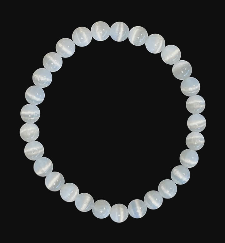 Bracciale Selenita Occhio de Gatto AA perline 6mm
