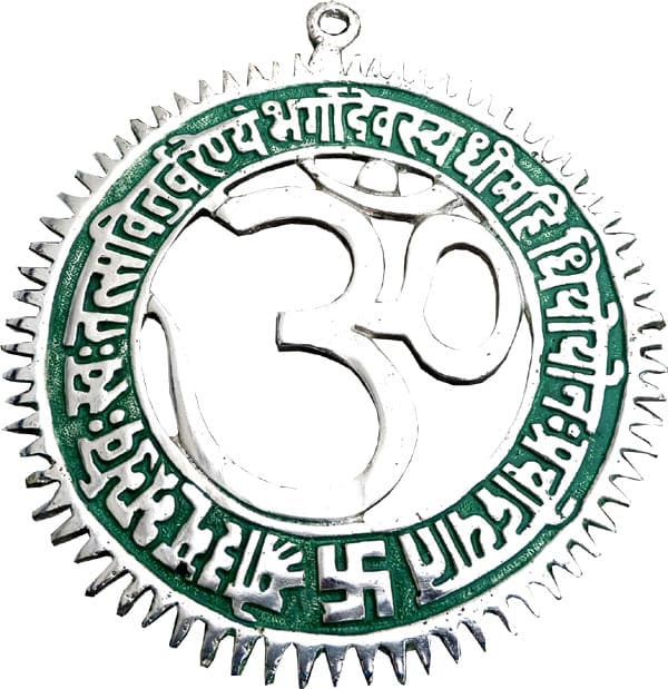 Om colore gayatri mantra in alluminio bianco 12,5 cm