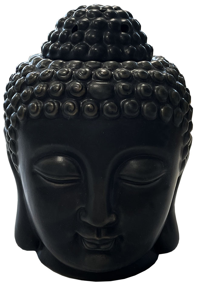 Bruciatore olio ceramica testa di Buddha nero 14cm