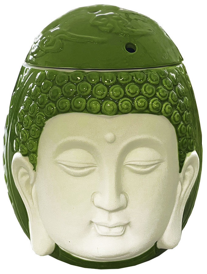 Bruciatore olio ceramica testa di Buddha verde 14cm