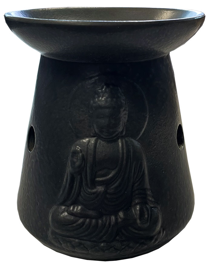 Bruciatore olio ceramica Buddha nero 12 cm