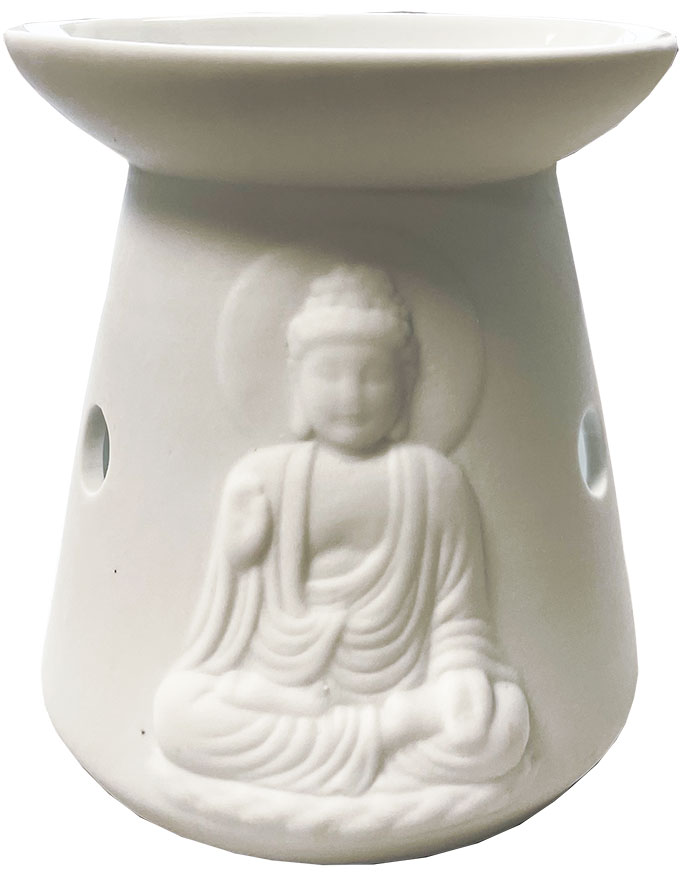 Bruciatore olio ceramica Buddha bianco 12 cm