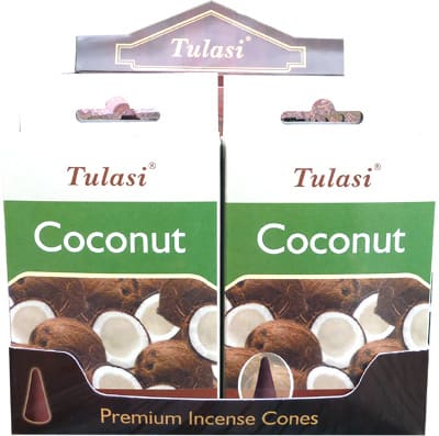 Cocco di cocco con coni di sarathi di tulasi