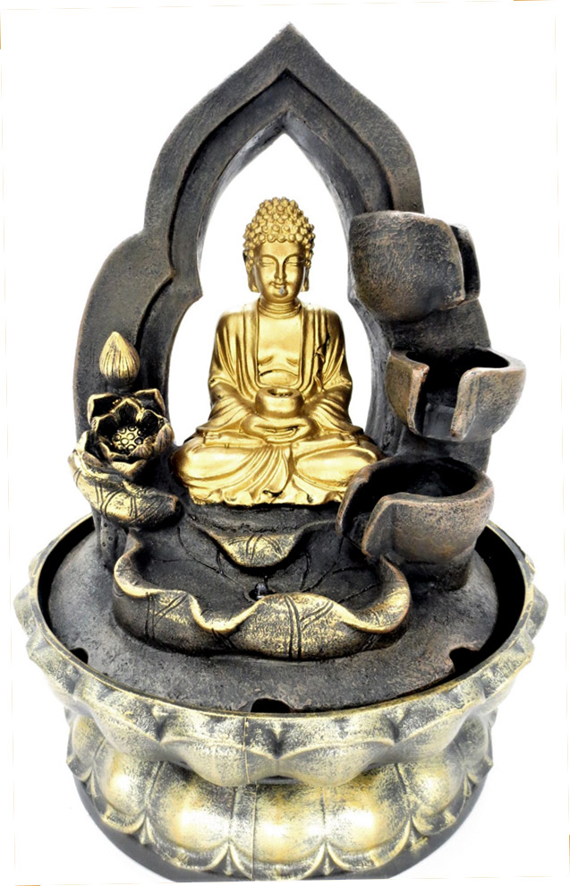 Fontana led Buddha meditazione dorata 26cm
