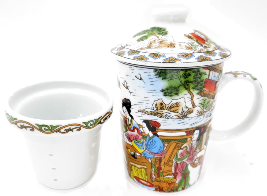 Tazza della teiera, donne cinesi della porcellana che si siedono