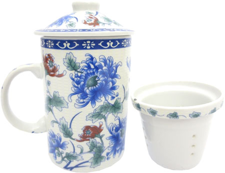 Teiera mug, porcellana con fiori blu