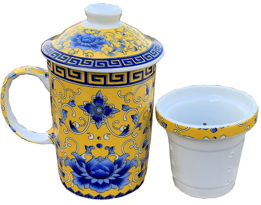 Mug teiera giallo fiori blu