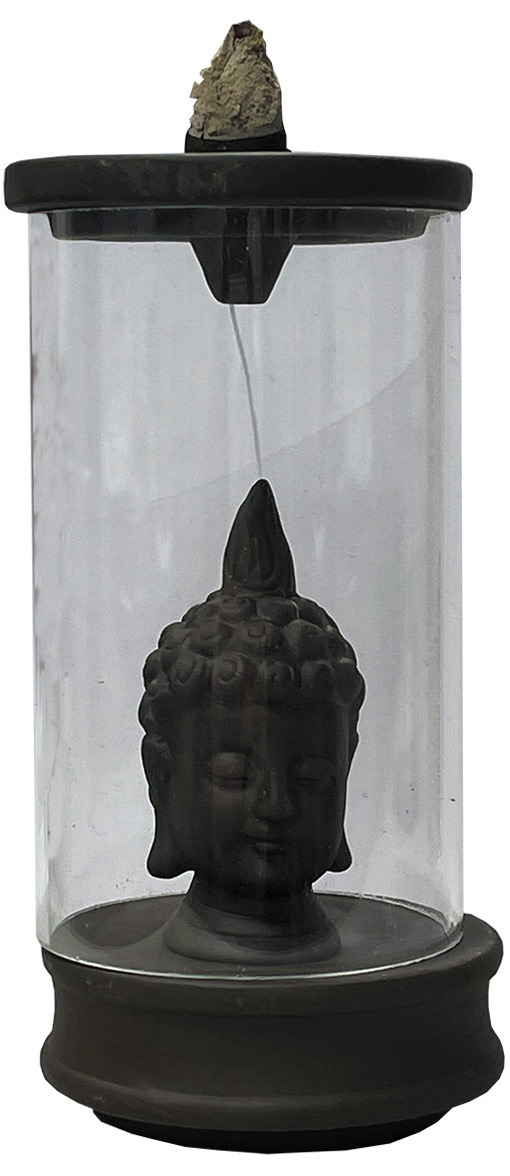 Porta incenso backflow terracotta testa di Buddha in tubo 15cm
