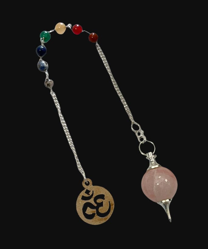 Pendolo sfera Quarzo Rosa Om & 7 chakras 4cm