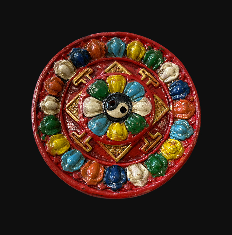 Porta Incenso Tibetano in Terracotta Mandala Dipinto 12cm