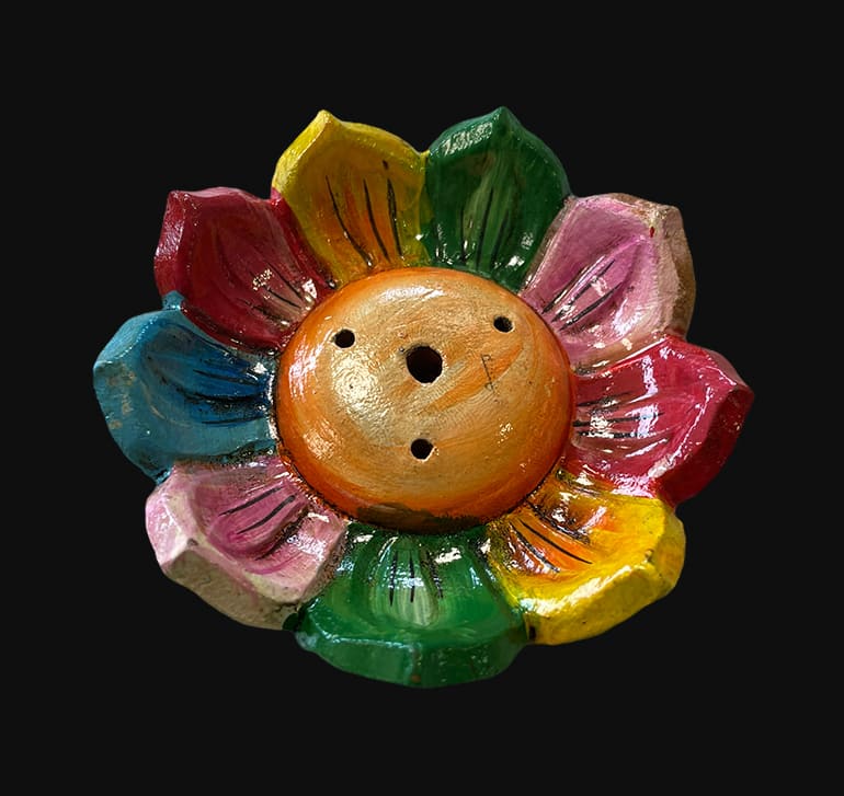 Portaincenso Tibetano in Terracotta Dipinta di Loto 12cm