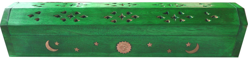 Capanna per incenso in legno verde chiaro luna e sole 30 cm