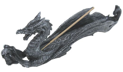 Incenso titolare drago resina nero 26cm