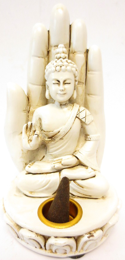 Buddha bianco di incenso che si siede a disposizione 13cm