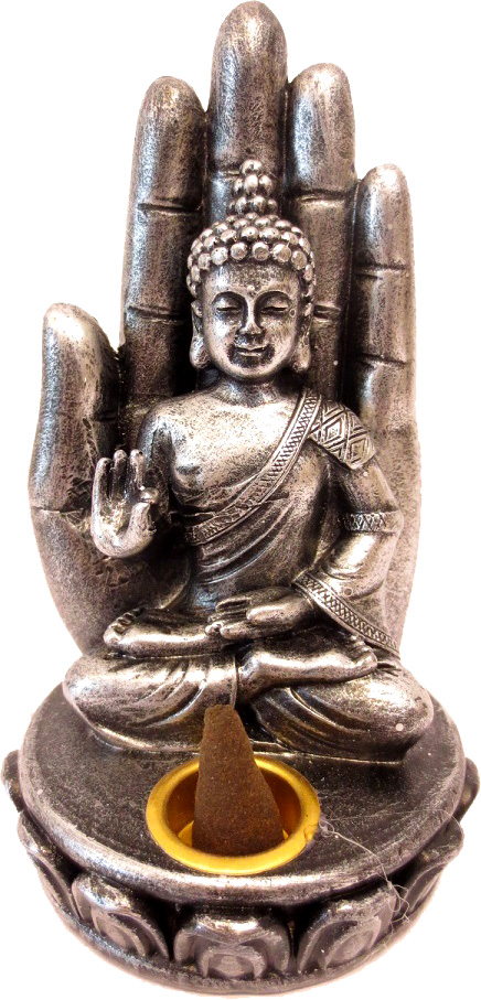 Supporto per incenso Buddha d'argento seduto a mano 13 cm