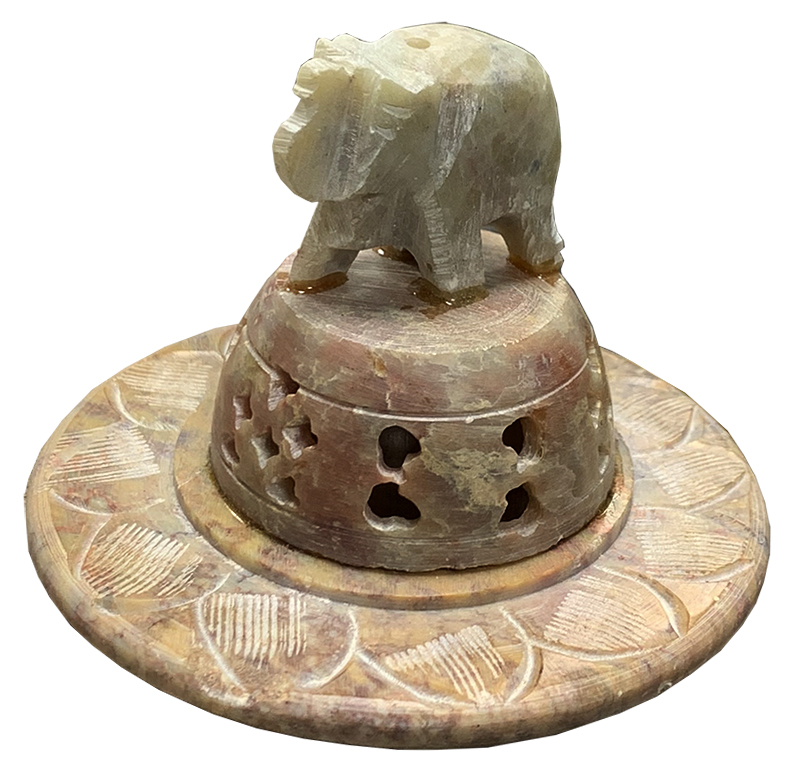 Porta incenso rotondo elefanto in pietra 7.5cm x2