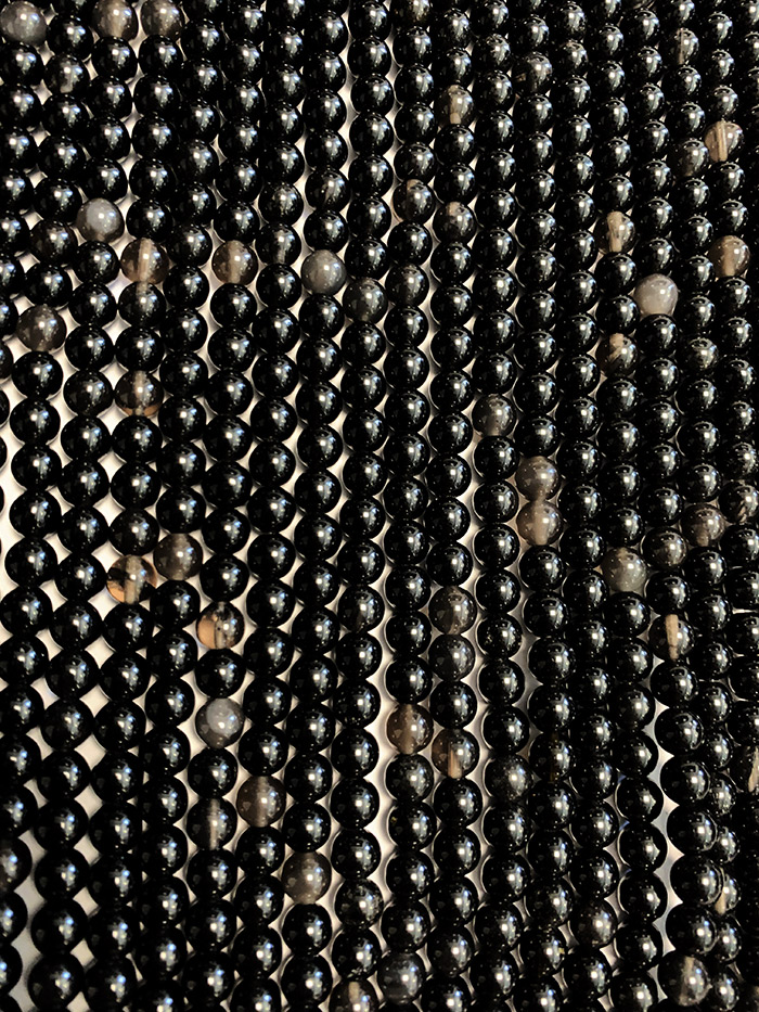 Perline di Ossidiana nera A da 6mm su filo da 40cm