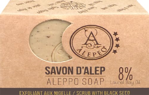incenso ad Sapone d'Aleppo alepeo esfoliante con nigella 8% 100g