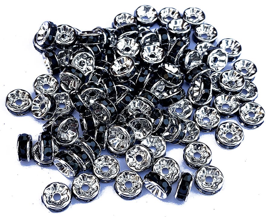 Distanziale strass nero 8mm x100