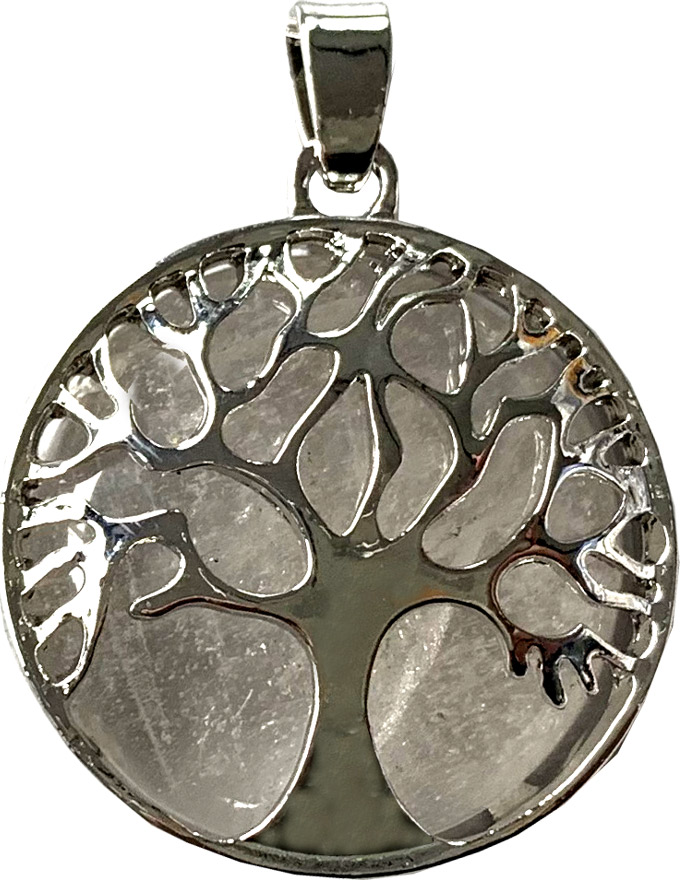 Ciondolo albero della vita in metallo Cristallo di Rocca & pietra 3cm