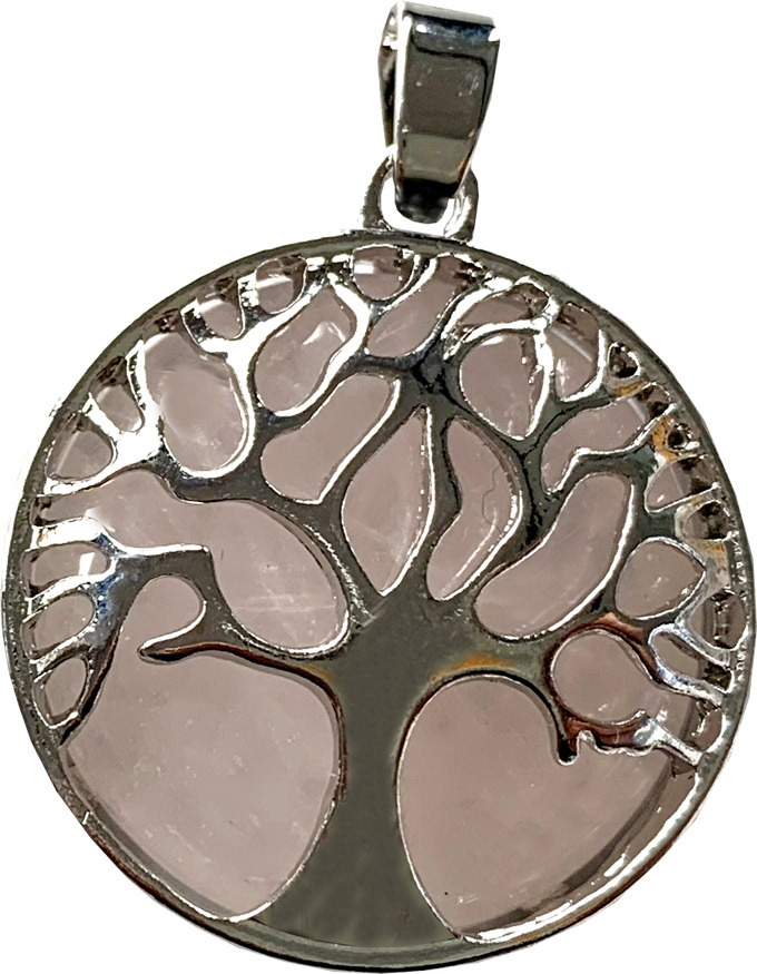 Ciondolo albero della vita in metallo Quarzo Rosa & pietra 3cm