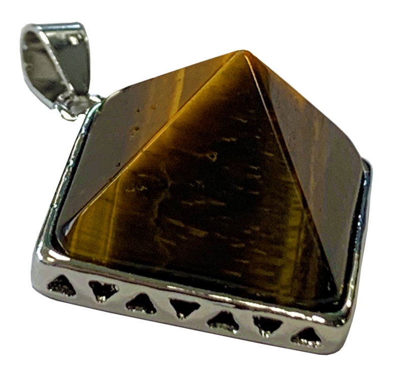 Ciondolo Piramide  in metallo Occhio di tigre & pietra 3cm