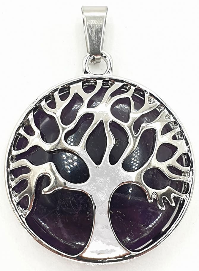 Ciondolo albero della vita in metallo Ametista & pietra 3cm