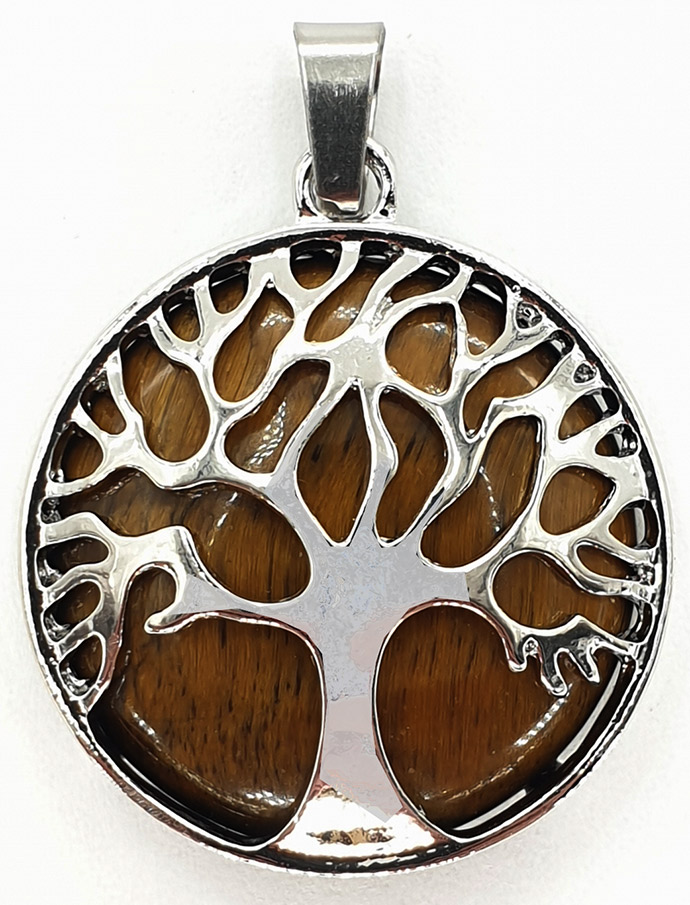 Ciondolo albero della vita in metallo Occhio di Tigre & pietra 3cm