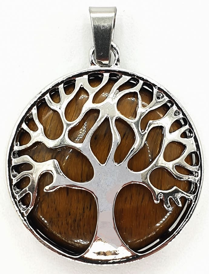 Ciondolo albero della vita in metallo Occhio di Tigre & pietra 3cm