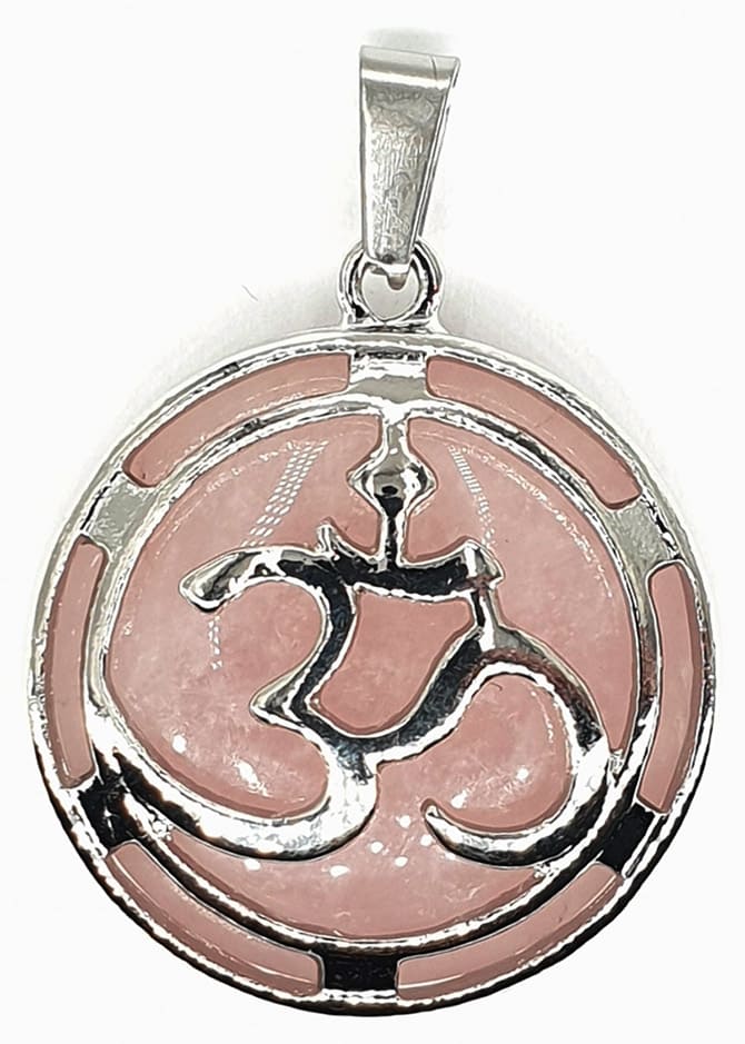 Ciondolo in metallo Om Quarzo Rosa 3cm