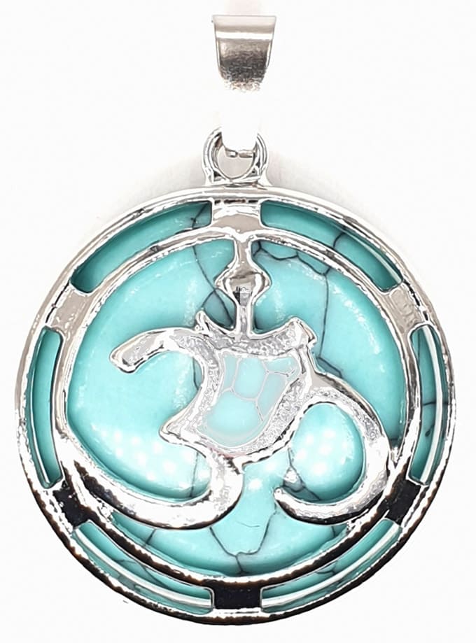 Ciondolo in metallo Om Turquoise Howlite Tinta 3cm