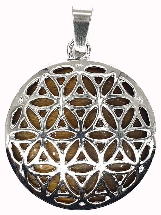 Ciondolo in metallo Fiore della Vita Occhio di Tigre 3cm
