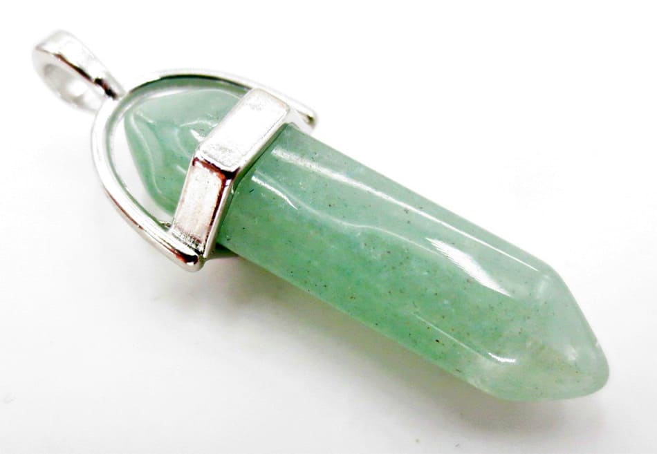 Ciondolo conico in giada verde e metallo
