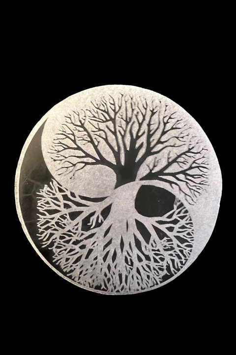 Supporto circolare in selenite Yin Yang 8 cm 130 g