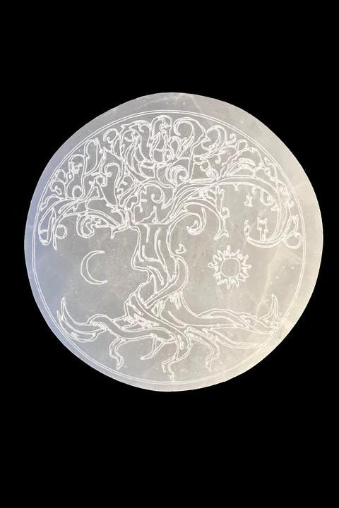 Supporto circolare in selenite per albero della vita, 8 cm, 130 g
