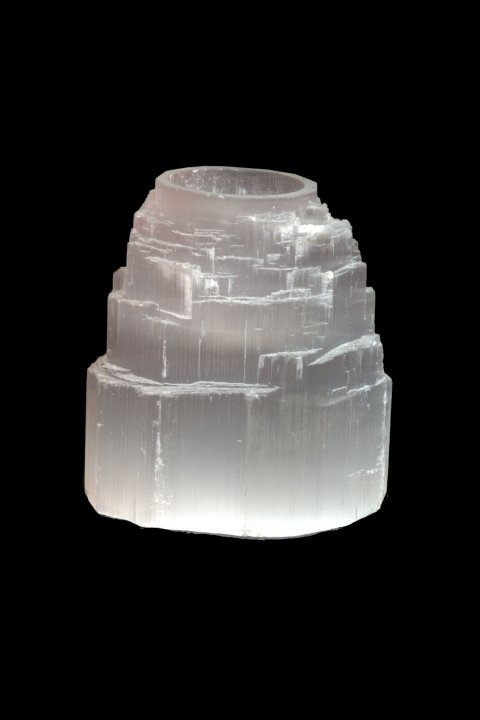 Portacandele in selenite, a forma di montagna, lungo 10 cm, 1,5 kg