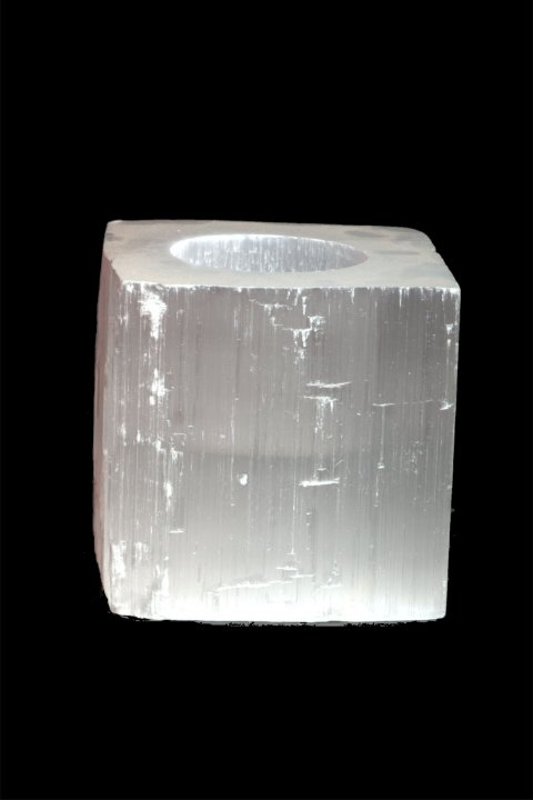 Portacandele a cubo di selenite 7 cm 0,7-1 kg