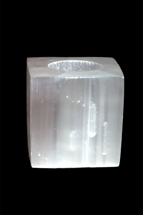Candelabro a cubo in selenite lucida 7 cm 0,7-1 kg